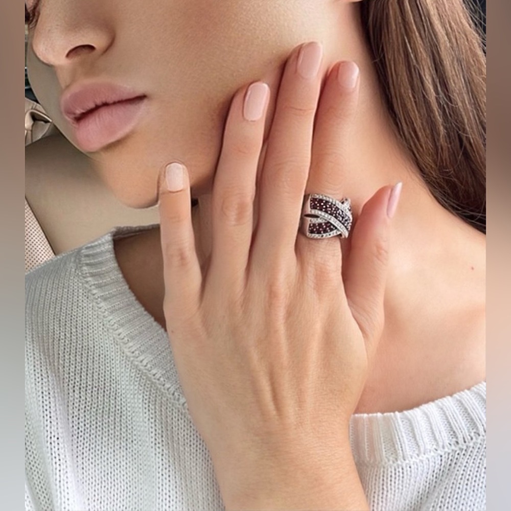 .925 Sterling Silver & Red garnet J&T ring Fine Jewelry Gifts Chunky Cocktail